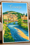 Poster Cosenza Stampa Manifesto Vintage Retro Illustrato