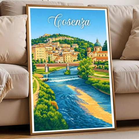 Poster Cosenza Stampa Manifesto Vintage Retro Illustrato