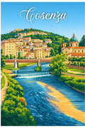 Poster Cosenza Stampa Manifesto Vintage Retro Illustrato
