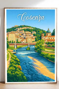 Poster Cosenza Stampa Manifesto Vintage Retro Illustrato