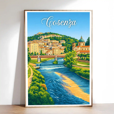 Poster Cosenza Stampa Manifesto Vintage Retro Illustrato