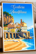 Poster Costiera Amalfitana Stampa Manifesto Vintage Retro Illustrato