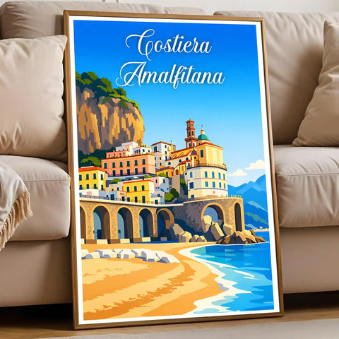 Poster Costiera Amalfitana Stampa Manifesto Vintage Retro Illustrato