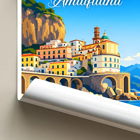 Poster Costiera Amalfitana Stampa Manifesto Vintage Retro Illustrato