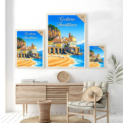 Poster Costiera Amalfitana Stampa Manifesto Vintage Retro Illustrato