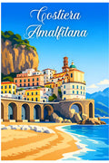 Poster Costiera Amalfitana Stampa Manifesto Vintage Retro Illustrato