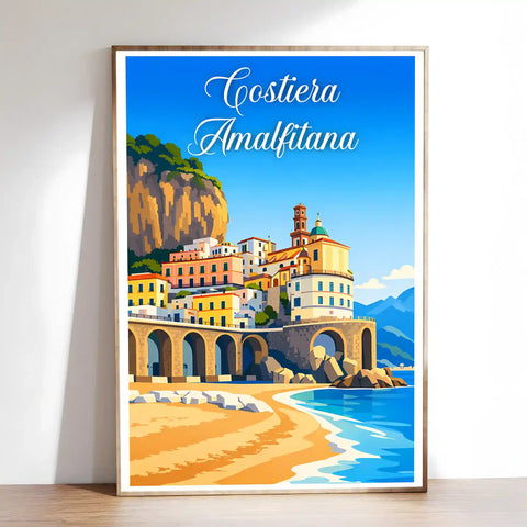 Poster Costiera Amalfitana Stampa Manifesto Vintage Retro Illustrato