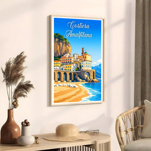 Poster Costiera Amalfitana Stampa Manifesto Vintage Retro Illustrato