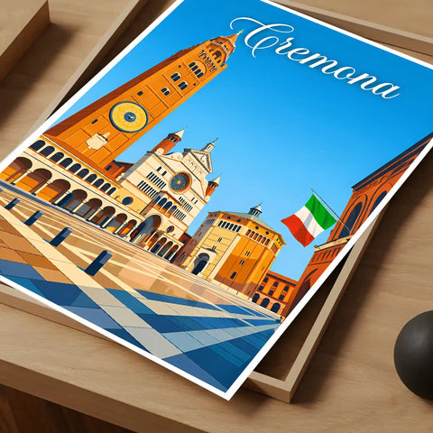 Poster Cremona Stampa Manifesto Vintage Retro Illustrato