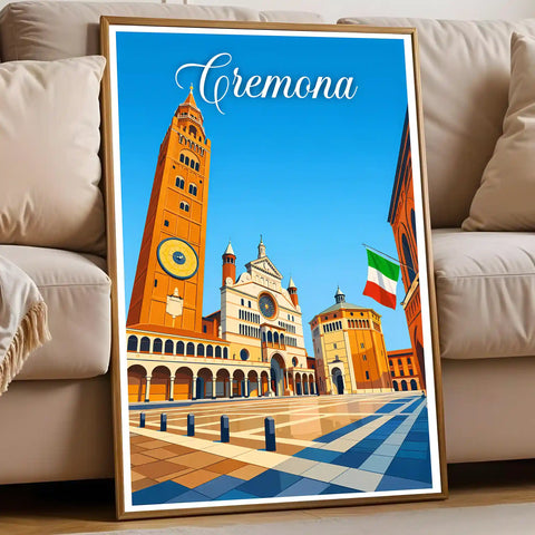 Poster Cremona Stampa Manifesto Vintage Retro Illustrato