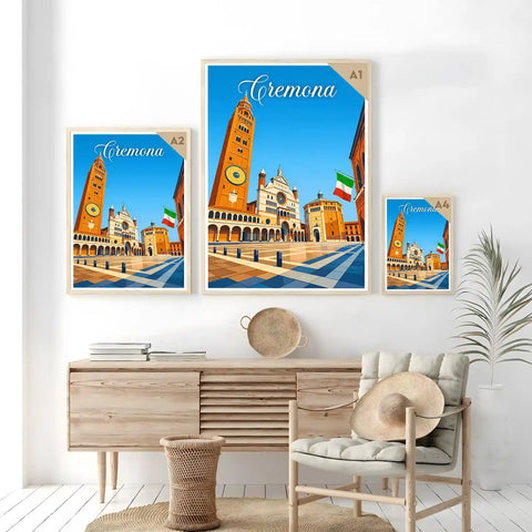 Poster Cremona Stampa Manifesto Vintage Retro Illustrato
