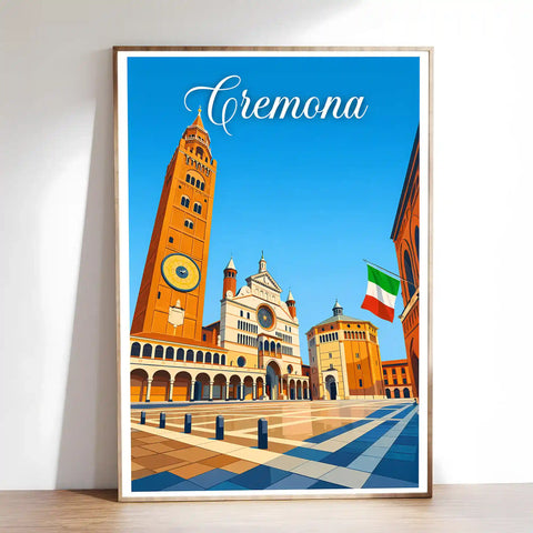 Poster Cremona Stampa Manifesto Vintage Retro Illustrato