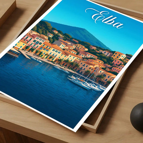 Poster vintage dell'Isola d'Elba - illustrazione retrò, Toscana, Italia