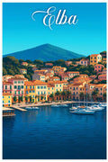 Poster vintage dell'Isola d'Elba - illustrazione retrò, Toscana, Italia