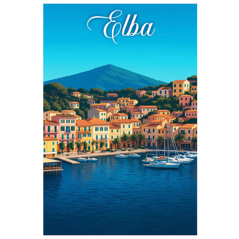 Poster vintage dell'Isola d'Elba - illustrazione retrò, Toscana, Italia