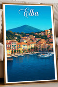 Poster vintage dell'Isola d'Elba - illustrazione retrò, Toscana, Italia