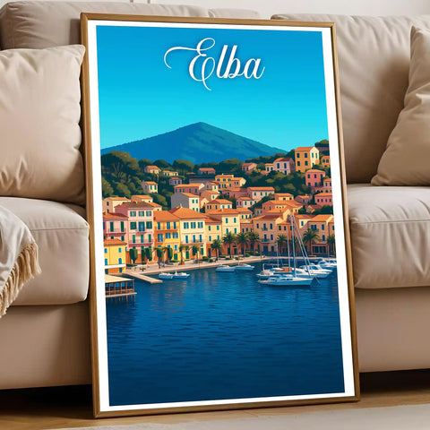 Poster vintage dell'Isola d'Elba - illustrazione retrò, Toscana, Italia