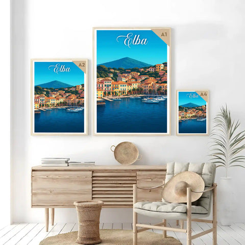 Poster vintage dell'Isola d'Elba - illustrazione retrò, Toscana, Italia