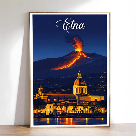 Poster Etna Stampa Manifesto Vintage Retro Illustrato