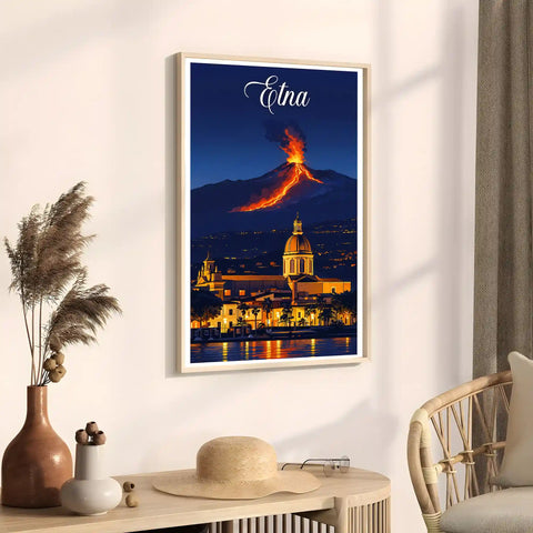Poster Etna Stampa Manifesto Vintage Retro Illustrato