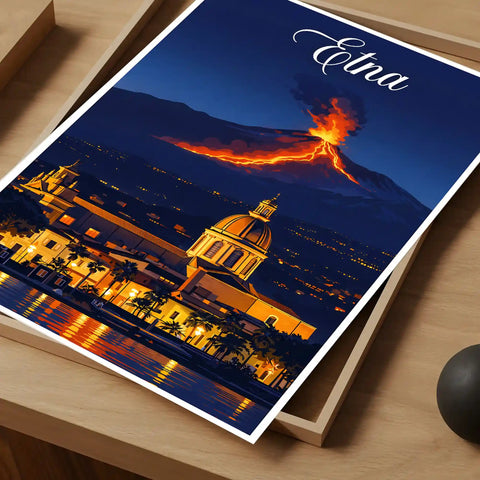 Poster Etna Stampa Manifesto Vintage Retro Illustrato