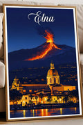Poster Etna Stampa Manifesto Vintage Retro Illustrato