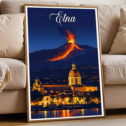 Poster Etna Stampa Manifesto Vintage Retro Illustrato