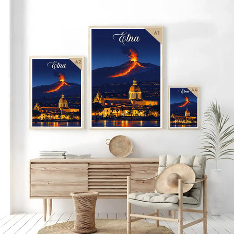 Poster Etna Stampa Manifesto Vintage Retro Illustrato