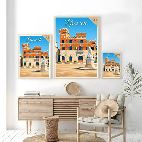 Poster Grosseto Stampa Manifesto Vintage Retro Illustrato