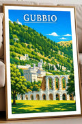 Poster Gubbio Stampa Manifesto Vintage Retro Illustrato