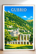 Poster Gubbio Stampa Manifesto Vintage Retro Illustrato