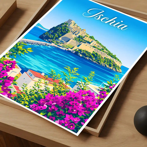 Poster Ischia Stampa Manifesto Vintage Retro Illustrato