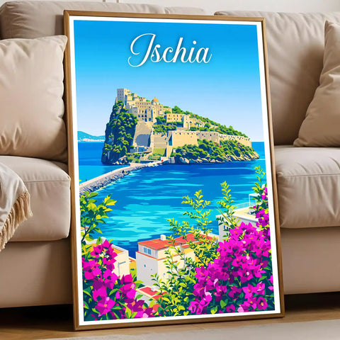 Poster Ischia Stampa Manifesto Vintage Retro Illustrato