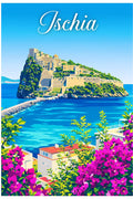 Poster Ischia Stampa Manifesto Vintage Retro Illustrato