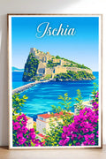 Poster Ischia Stampa Manifesto Vintage Retro Illustrato