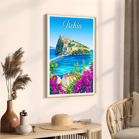 Poster Ischia Stampa Manifesto Vintage Retro Illustrato