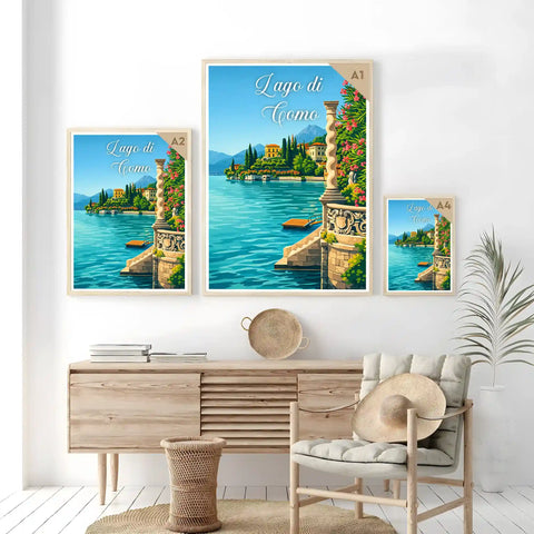 Poster Lago di Como Stampa Manifesto Vintage Retro Illustrato