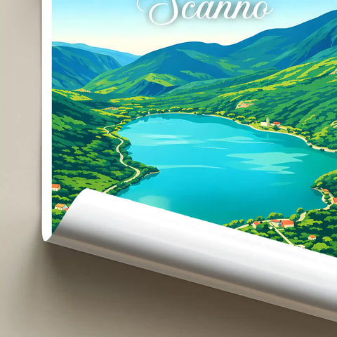 Poster Lago di Scanno Stampa Manifesto Vintage Retro Illustrato