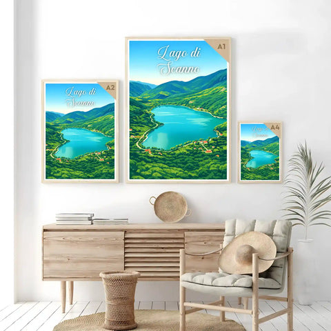 Poster Lago di Scanno Stampa Manifesto Vintage Retro Illustrato