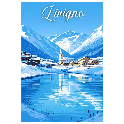 Poster Livigno Stampa Vintage Retro Illustration