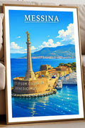 Poster Messina Stampa Manifesto Vintage Retro Illustrato