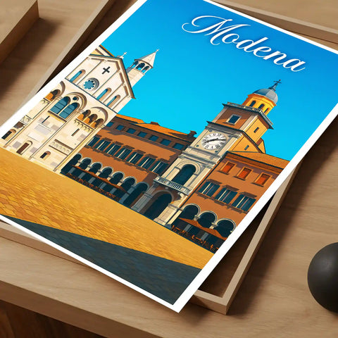 Poster vintage di Modena - illustrazione retrò, Emilia-Romagna, Italia