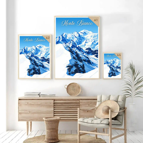 Poster Monte Bianco Stampa Manifesto Vintage Retro Illustrato