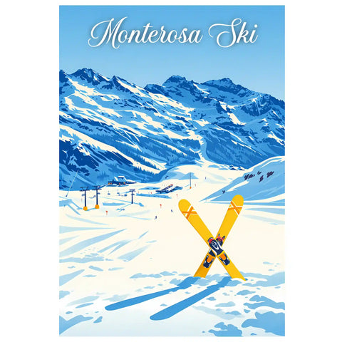 Poster Monterosa Ski Stampa Vintage Retro Illustration