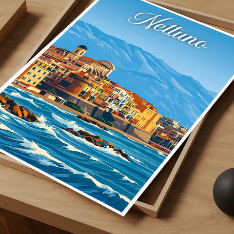 Poster Nettuno Stampa Manifesto Vintage Retro Illustrato
