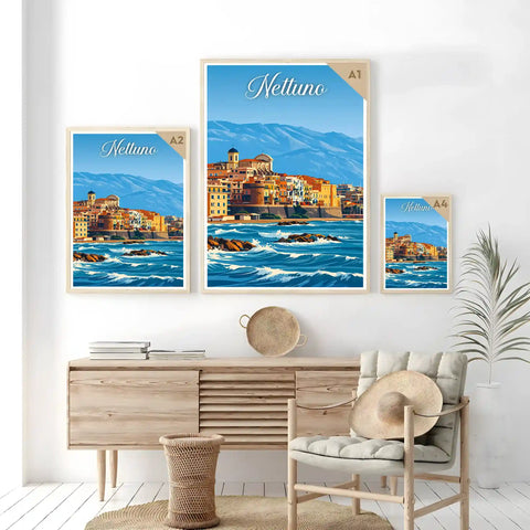 Poster Nettuno Stampa Manifesto Vintage Retro Illustrato
