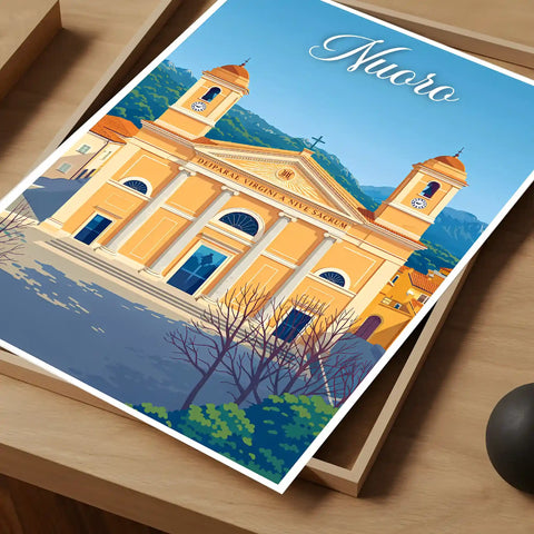 Poster Nuoro Stampa Manifesto Vintage Retro Illustrato