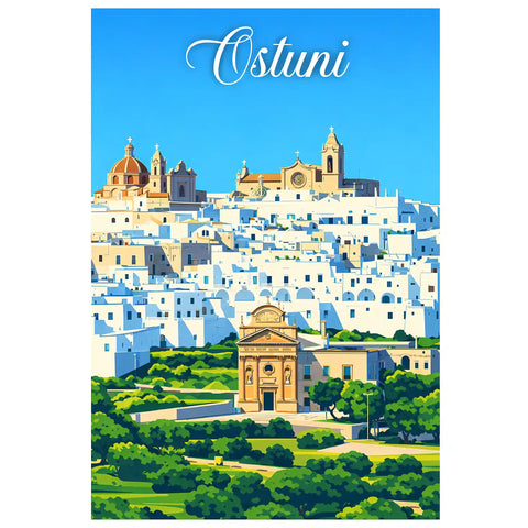 Poster Ostuni Stampa Manifesto Vintage Retro Illustrato