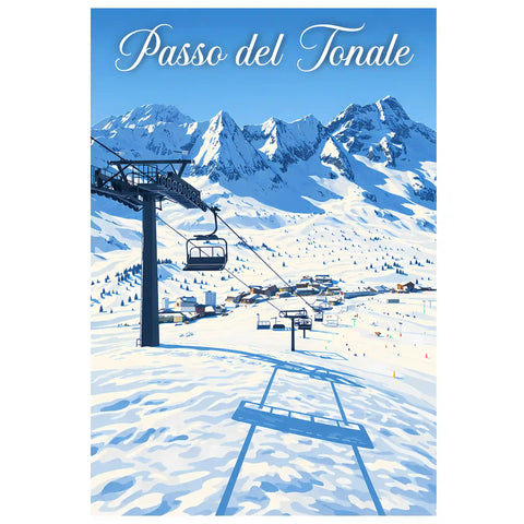 Poster Passo del Tonale Stampa Vintage Retro Illustration