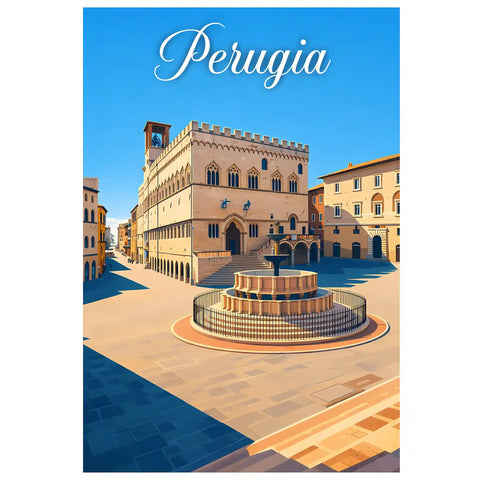 Poster Perugia Stampa Manifesto Vintage Retro Illustrato